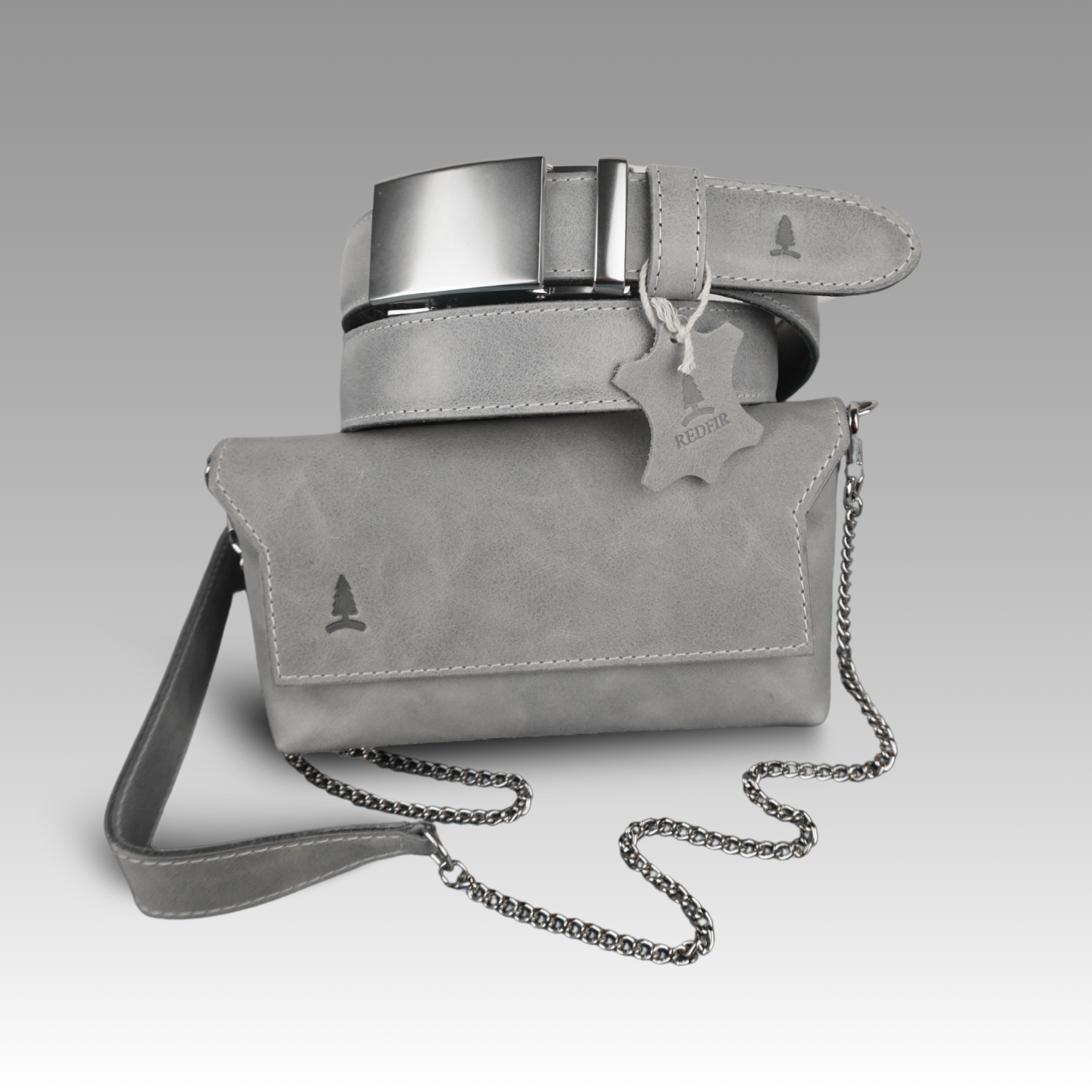 Stilvolles graues Set für Damen Challenger - Gürtel und Handtasche