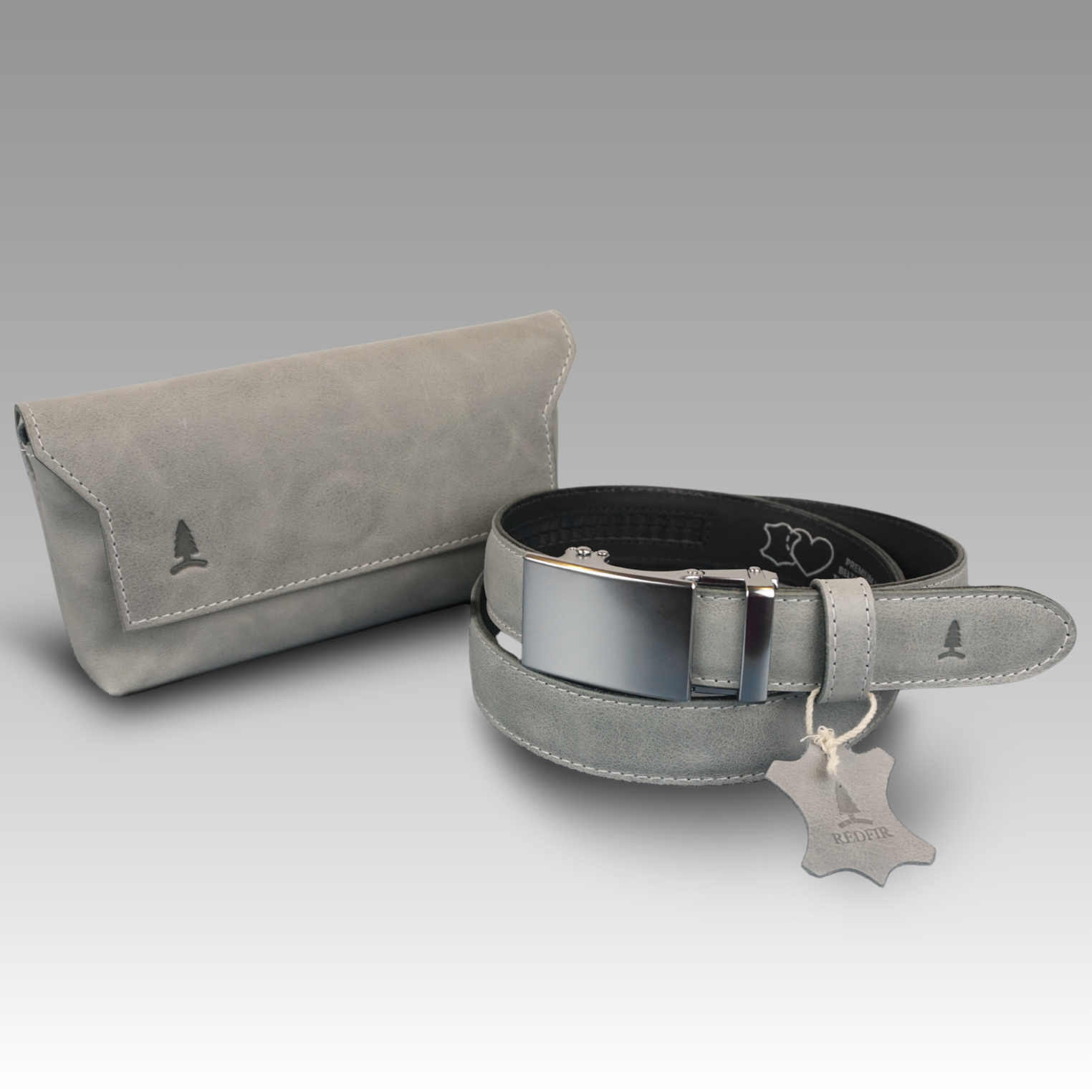 Stilvolles graues Set für Damen Challenger - Gürtel und Handtasche
